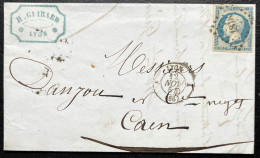 N°14 BLEU NAPOLEON SUR LETTRE / LYON POUR CAEN / 12 NOV 1854 / LAC - 1849-1876: Periodo Clásico