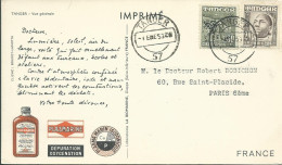 MAROC ESPAGNOL  CARTE BIOMARINE PLASMARINE 50c TANGER POUR PARIS DE 1953  LETTRE COVER - Maroc Espagnol