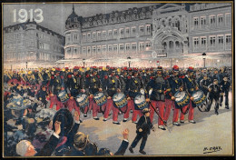 CHROMO "AU BON MARCHE" (en L'état, Format Réduit) 1913 (Défilé Musique Militaire) - Au Bon Marché