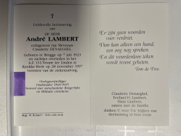 Devotie DP - Overlijden André Lambert Echtg Denaeghel - Brugge 1923 - Knokke-Heist 1997 - Décès