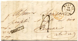 BELGIQUE - CAD D'AMBULANT MIDI N°6 + GRIFFE GOSSELIES SUR LETTRE POUR LA FRANCE, 1854 - Bahnpoststempel