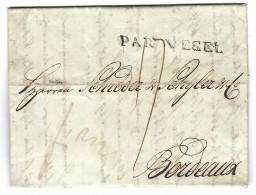 1800 - Lettre De DANTZIG Pour Bordeaux " PAR WESEL " 47 Mm Noir Taxe 17 D Manuscrite - Entry Postmarks