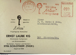 DDR: Brief Mit AFS Deutsche Post =020= SCHLOTHEIM 5706 V. 7.12.57 "1850-1950 100 Jahre ERLAU-Erzeugnisse" Ernst Laube AG - Macchine Per Obliterare (EMA)