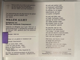 Devotie - Overlijden Willem Alliet Echtg Craeymeersch - Wingene 1910 - 1997 - Oudstrijder '40-'45 - Décès