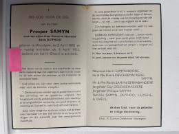 Devotie DP - Overlijden Prosper Samyn - Duthoo - Wevelgem 1882 - 1952 - Décès