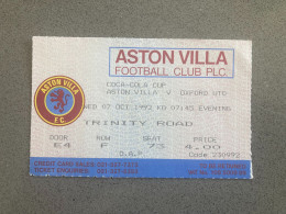 Aston Villa V Oxford United 1992-93 Match Ticket - Tickets & Toegangskaarten