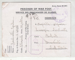 Great Britain WWII POW Postal Card Posted 194? ARM POW Camp 4 To Paduli Benevento Italy B240401 - Covers & Documents