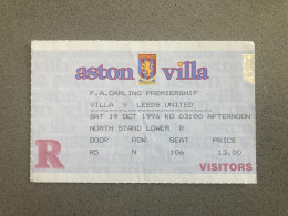 Aston Villa V Leeds United 1996-97 Match Ticket - Tickets & Toegangskaarten