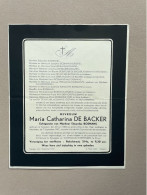 DE BACKER Maria Catharina °EPPEGEM 1888 +MECHELEN 1947  BOSMANS - GODAEN - MUYLDERMANS - BUELENS - LEEMANS - VERPLANCKEN - Décès