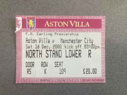 Aston Villa V Manchester City 2000-01 Match Ticket - Tickets & Toegangskaarten