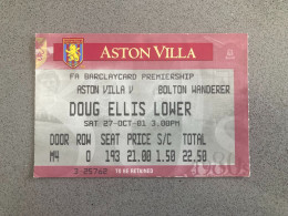 Aston Villa V Bolton Wanderers 2001-02 Match Ticket - Tickets & Toegangskaarten