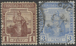 Trinidad & Tobago. 1921-22 Britannia. 1d, 3d Used. Mult Script CA W/M SG 208, 211. M4031 - Trinidad & Tobago (...-1961)