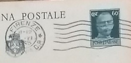 1945 Italia Italie Italy Intero Lgt C60 Imp Vg Firenze X Portici Carte Ps Card 2scans - Poststempel