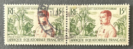 FRAEQ0230Ux2h - Lieutenant Gouverneur Cureau - Pair Of 15 F Used Stamps - AEF - 1954 - Gebruikt