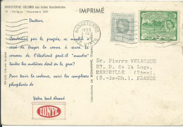 ANTIGUA BIOMARINE IONYL 3c BASSETERRE  POUR MARSEILLE ( BOUCHES DU RHONE ) DE 1956 LETTRE COVER - St.Christopher, Nevis En Anguilla (...-1980)