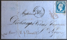 France, N°14 Sur Lettre ROUEN, Cachet Du 21.2.1859 + Griffe APRES LE DEPART - (B2631) - 1849-1876: Période Classique