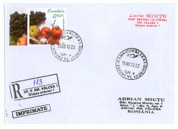 CP 21 - 113-a Fruit, GRAPE, PEACH, Romania - Registered, Stamp With TABS - 2012 - Briefe U. Dokumente