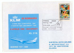 CV 32 - 20-a AIRPLANE, Fly Bucuresti - AMSTERDAM, Romania - Cover - Used - 1996 - Covers & Documents