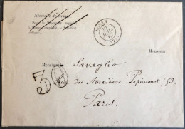 France, Enveloppe ROUEN, Cachet Du 20.7.1867 - Taxe Double Trait 30 - (B2645) - 1849-1876: Klassieke Periode