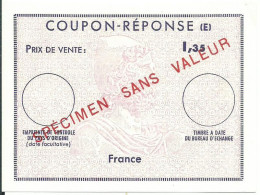 FRANCE COUPON REPONSE ( E ) 1,35 SURCHARGE SPECIMEN SANS VALEUR LETTRE COVER - Antwoordbons