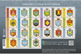 Ukraine 2024 Definitives Towns Coat Of Arms Full Set 2017-22 Of 19 Stamps And 2 Labels In Perforated Block MNH - Ukraine