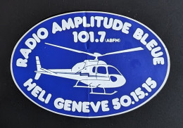 AUTOCOLLANT RADIO AMPLITUDE BLEUE -HELI GENEVE - HELICOPTERE - SUISSE - Adesivi