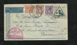 Pays Bas Lettre De Zeddan Cachet 1er Vol  Surinam 11/12/193400 Pour Curacao 22/22/1934 N°139,147 ,149 Et PA N° 10  B/TB - Covers & Documents