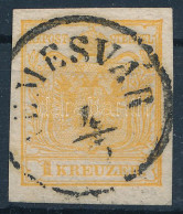 O 1850 1kr Narancs HP III. Típus, ívszéli Nyomat, 0,12 Mm Kartonpapíron / Orange, Type HP III., Margin Piece, 0,12 Mm Ca - Otros & Sin Clasificación