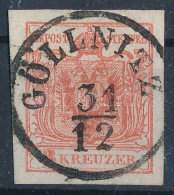 O 1850 3kr HP III. Kármin, Szilveszteri Dátummal / Type HP III. Carmine, Date: 31.12. "GÖLLNITZ". Certificate: Strakosch - Sonstige & Ohne Zuordnung