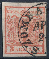 O 1850 3kr HP Ia. Cinóber Piros, Papírránccal, Nagy Lemezhibákkal / Type HP Ia. Cinnabar Red With Paper Crease And Plate - Other & Unclassified