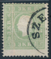 O 1858 3kr II. Sárgás Zöld, Alsó ívszéli Darab (?), Erősen Elfogazva / 3kr II. Yellowish Green, Margin Piece (?), With S - Other & Unclassified