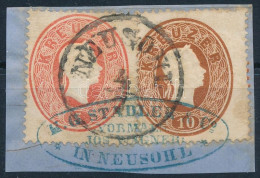 1861 5kr + Elfogazott 10kr Kivágáson, "NEUSOHL" + Kék Cégbélyegzős Előérvénytelenítéssel. Ritka Szép Darab! / 1861 5kr + - Other & Unclassified