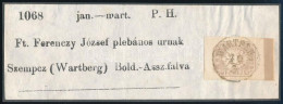 1863 Hírlapbélyeg Címszalag Darabon Nagy ívszéllel, Ritka / Newspaper Stamp On Wrapper Piece "WARTBERG" - Autres & Non Classés