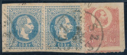 1867 2 X 10kr + 1871 Kőnyomat 5kr Vegyes Bérmentesítés Kivágáson / 1867 2 X 10kr + 1871 5kr Mixed Franking On Cutting "S - Autres & Non Classés