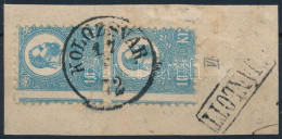 1871 Kőnyomat 10kr Pár Látványosan Elfogazva Kivágáson, VI. Típus (60.000+) / Mi 4 Type VI. Pair With Shifted Perforatio - Autres & Non Classés