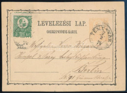 1874 2kr Díjjegyes Levelezőlap Réznyomat 3kr Kiegészítéssel Berlinbe / 2kr PS-card With 3kr Additional Franking "TEMESVÁ - Sonstige & Ohne Zuordnung