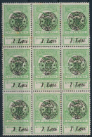 ** Nagyvárad 1919 Árvíz 1L/5f 9-es Tömb Részleges Kettős Felülnyomással / Mi 4 II Block Of 9 Partial Double Overprint. S - Andere & Zonder Classificatie