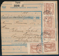 1919 Csehszlovák Csomagszállító 9 Db Csehszlovák Bélyeggel Poprádról Sátoraljaújhelyre / Czechoslovak Parcel Card With 9 - Altri & Non Classificati