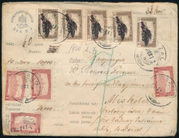 1920 Pénzes Levél 14 Db Bélyeggel, 32K Bérmentesítéssel Miskolcra (1 Bélyeg Sérült) / Insured Cover With 14 Stamps (1 St - Other & Unclassified