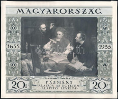 1935 Pázmány Péter 20f Megvalósult Bélyegterv 24,5 X 20,5 Cm Méretben. Rendkívül Látványos Darab, Igazi Ritkaság! / Mi 5 - Sonstige & Ohne Zuordnung