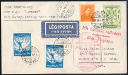 1934 Katapult Légi Levél 1,82P Bérmentesítéssel A Bremen Hajóval Az Egyesült Államokba / Catapult Cover On The Bremen Sh - Altri & Non Classificati