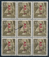 ** 1946 Betűs Ajl.I./20f 9-es Tömb Alj Lemezhibával / Mi 857 I Block Of 9 With Plate Variety - Altri & Non Classificati