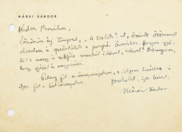 Cca 1938 Márai Sándor (1900-1989) író Autográf üdvözlő és Gratuláló Sorai Ifj. Bókay János (1892-1961) író, Műfordító Ré - Other & Unclassified