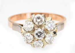 Arany (Au) 14K Gyűrű Gyémántokkal, 7 Db 0,2 Ct Gyémánttal, Jelzett, M: 58, Br: 3,74 G - Sonstige & Ohne Zuordnung
