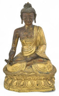 Sákjamuni Buddha. Tibet, 19. Sz Vége, Aranyozott Rézlemez, Sérült, Hiányos, M: 26 Cm - Sonstige & Ohne Zuordnung