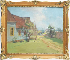 Csordák Lajos (1864-1937): Libás Udvar. Olaj, Falemez. Jelzett. Néhány Repedéssel A Mázon. Dekoratív Keretben, 50x60 Cm. - Other & Unclassified