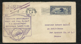 USA Lettre Par Avion 20 ème Anniversaire 1er Vol Flamme Illustrée De Los Angeles 23/6/1931 Pour Epernon PA N° 10  B/TB - 1c. 1918-1940 Lettres