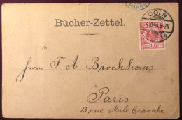 Allemagne, Divers Sur Carte De Côln 4.10.1894 - (N366) - Cartas & Documentos