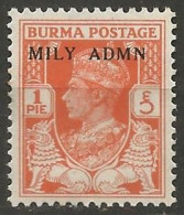 BIRMANIE / DOMINION BRITANNIQUE / ADMNISTRATION MILITAIRE  N° 1 NEUF Avec Charnière - Birmania (...-1947)