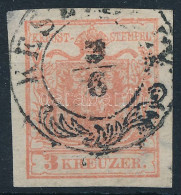 O 1850 3kr HP I. Lemezhibákkal: Felső Keretvonal + Festékfolt A Pajzsban / With Plate Flaws "KES(ZTHE)LY" - Sonstige & Ohne Zuordnung